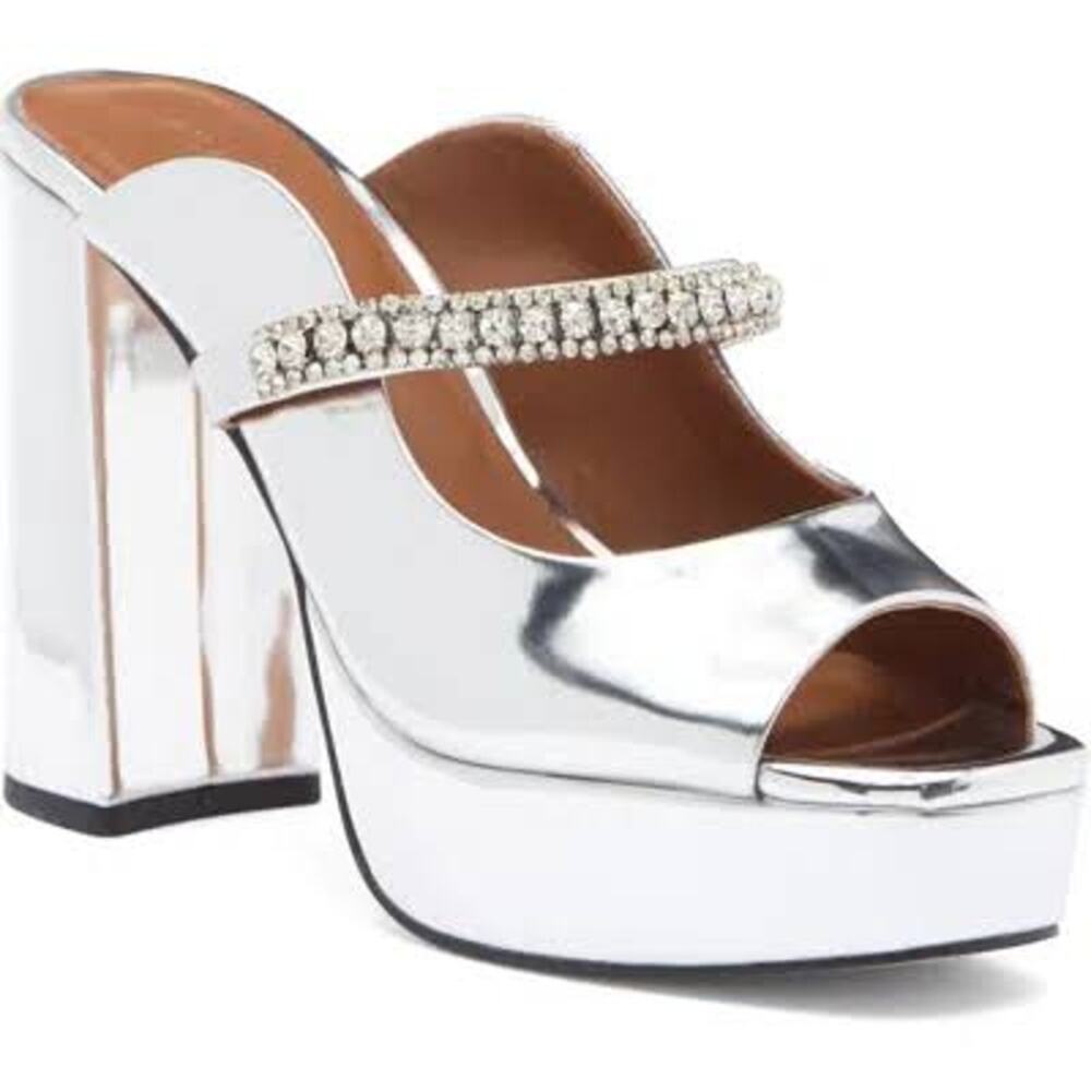 KURT GEIGER Duke Platform Peep Toe Mule in Silver Shoes Sandals Size 36.5 6.5
